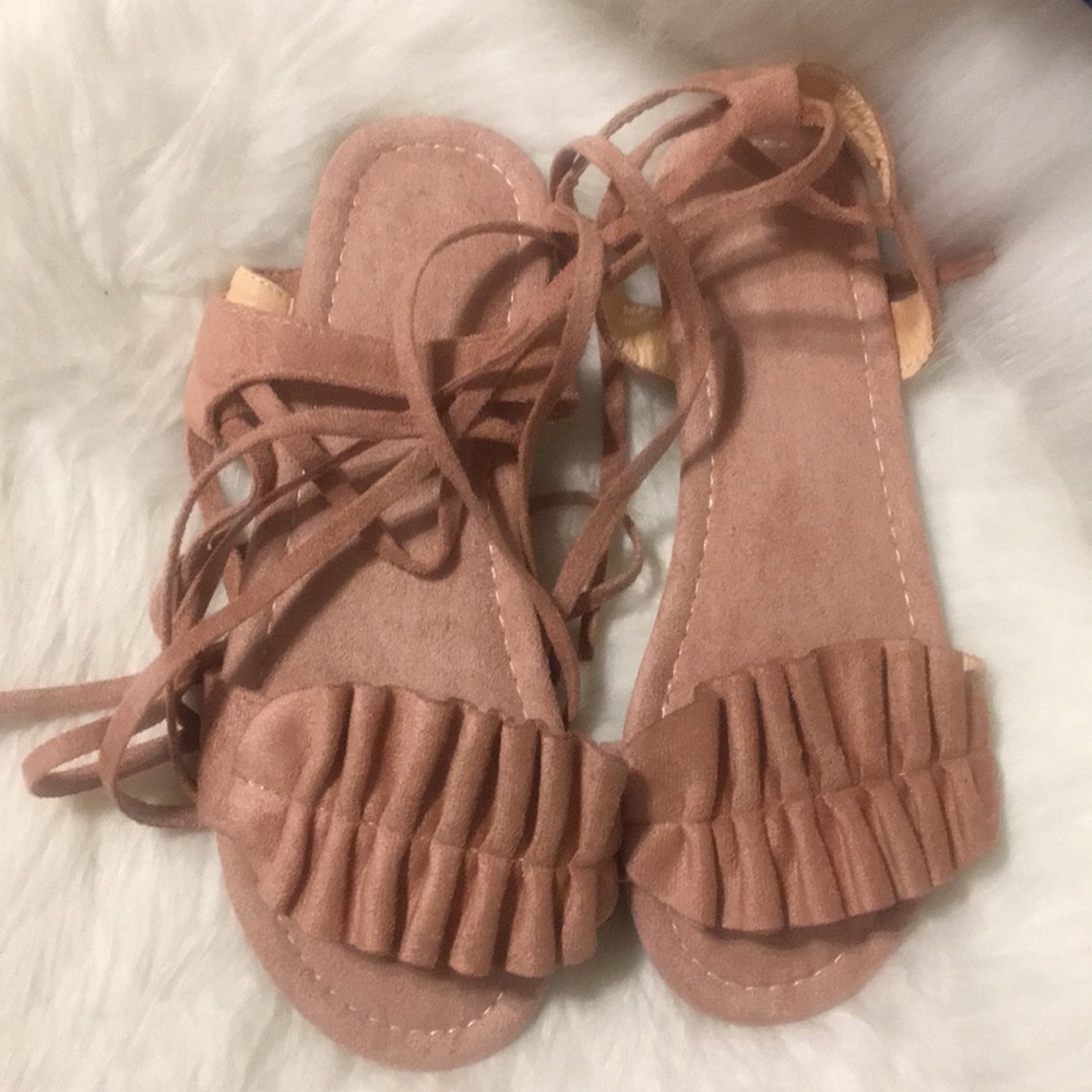 Suede Nude Strap-up flats